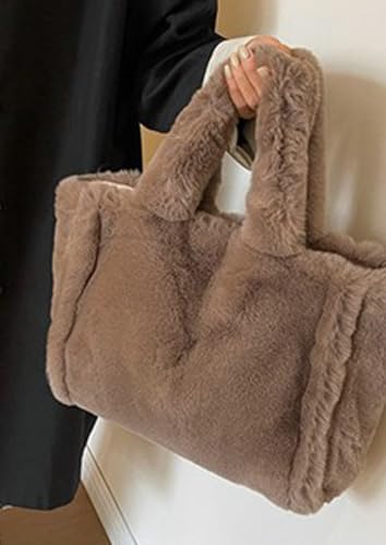 Warm Fluff Solid Color Handbag Fashion Practical Fall Winter Underarm Bag Work Holiday Shoulder Bag for Women 20254