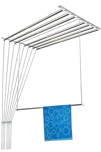 Image of LAKSHAY - 8 Pipes x 6 Feet - Heavy Duty - Stainless Steel Ceiling Cloth Dryer for Balcony | Cloth Drying Rope with Pulley | Cloth Hanging Stand | Clothes Drying Stand Wall Mounted
