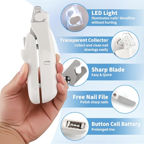 Foydream Krallenschere für Hunde, Haustier Nagelknipser mit LED-Licht, Nagelfeile Krallenpflege für Mittlere & Kleine Hunde und Katzen, Nagelknipser Professionelle Mit Sicherheitsschutz