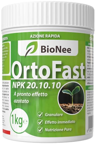 Bionee OrtoFast 1 Kg – Concime Granulare NPK 20.10.10 ad Alto Tenore di Azoto | Crescita Vigorosa e Rinverdimento Rapido | Per Ortaggi, Frutteto, Ornamentali e Prato