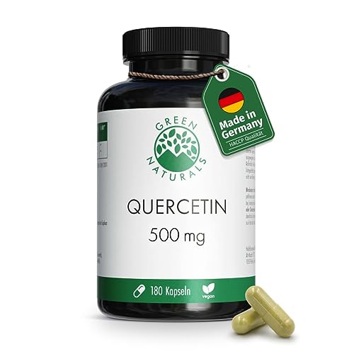 Quercetin - 180 high-dose Capsules á 500mg from German Production - 100% Vegan & Without additives - 6 Months Stock