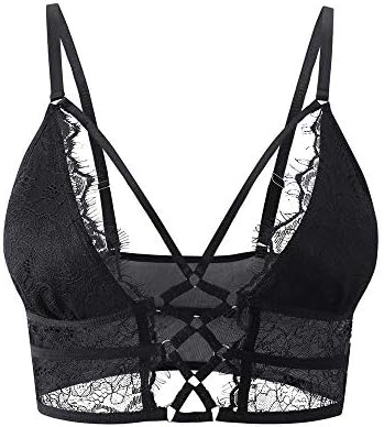 Buitifo Womens Cami Bra Criss Cross Eyelash Crop Top Bra Sexy Vest Bralette Busiter Lingerie (Black,XL)