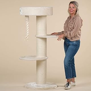 RHRQuality Maine Coon Sleeper XXL Stable Large Cat Scratching Post, Large Beige Cat Tree for Maine Coon or Other Heavy Cats, Climbing Tree, Scratching Furniture, Thick Trunk