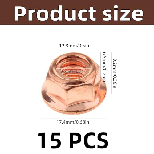 15 Stück Auspuffmutter M8 Sechskant,Kupfer Selbstsichernd Stehbolzen,Messing Selbstsichernde Muttern,Auto Auspuff Krümmermuttern,Kupfermutter,Auspuffkrümmer Mutter Kopfbolzen für BMW E30 3er Serie