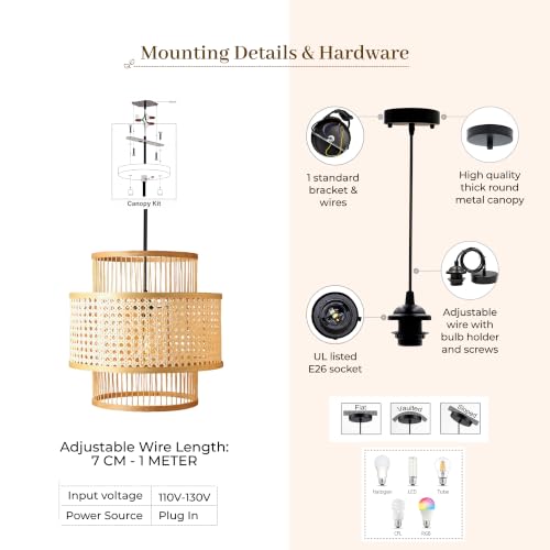 Image of Habere India-All the Cultures Fabricating India Bamboo Hanging Lights for Living Room | Bamboo Ceiling Lights for Hall | Pendant Lamps for Balcony (Diameter 36 x Height 36 cm)