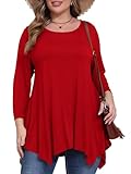 BELAROI Women 3/4 sleeve Swing Tunic Tops Plus size T Shirt (3X, Red)