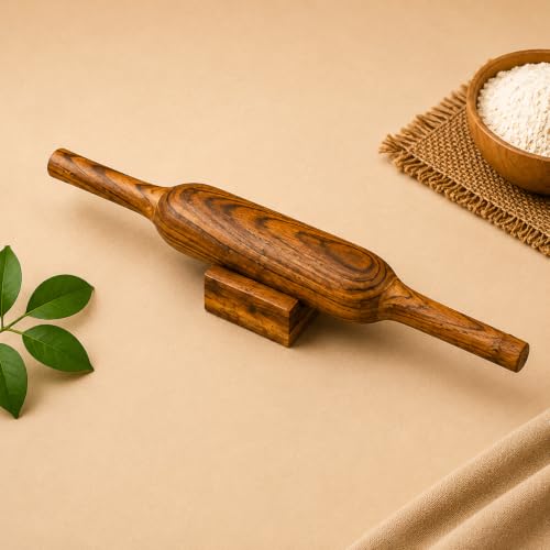 Image of Teak Wood chakla belan Set | chapati Board, (10x10x1.5 Inches) | chakla belan Stand and 2 spatulas Free I (Chakla Block Set)