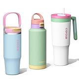 CAROTE 3-Pack Insulated Stainless Steel Water Bottles with Upgraded Leakproof Tech, Car Holder Fit & Scratch-Resistant, 32/32/40 oz Travel Straw Tumblers Set for Home/Car/Outdoor (Macaron)