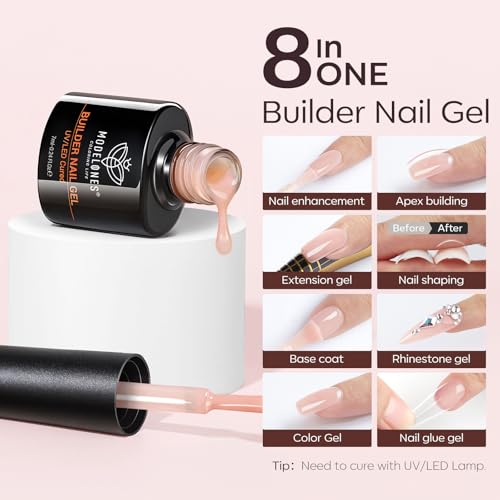 Image of modelones Gel Polish Builder Nail Set, Base Colors Nude Hard Strengthener Rubber Gel Polish 8-in-One Extension LED Nail Lamp Cured 6 Colors