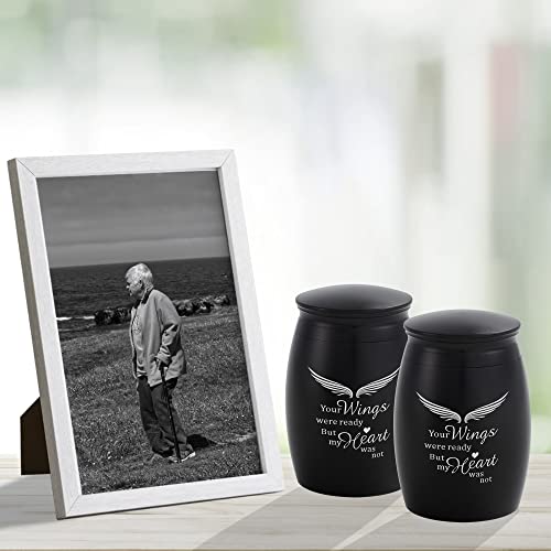 Image of Black Small Cremation Urns for Human Ashes Male /Female Set of 2 | 2 Pack Mini Black Angel Wings Keepsake Urns for Dad /Mom /Grandpa /Grandma(2.7x1.7Inch)