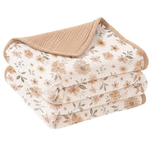 Image of Konssy Muslin Baby Blankets, Super Soft 100% Cotton Crib Blanket | Soft Lightweight Nursery Swaddling Wrap for Girls Boys, Infant Toddler, 47 X 47 In, Flourish