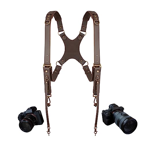 Image of Camera Harness for 2 Cameras,Dual Shoulder Leather Camera Strap,Full Grain Leather Harness for Photographers