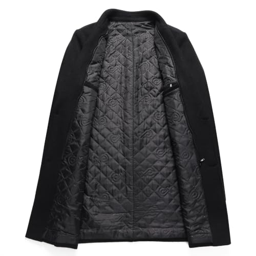 Image of PRIJOUHE Mens Wool Trench Coat Winter Hooded Pea Coat Long Jacket Overcoat