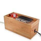 GreenSolis Bamboo Cable Management Box Organizer - Neatly Tucks Away Charging Cables, TV Cords, Power Strips and Surge Protectors - Perfect Eco-Friendly Organizing Solution For Home Office