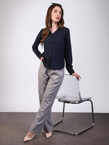 Image of Urbano Fashion Women's Modal Viscose Full Sleeve Regular Fit Casual Solid Shirt with Mandarin Collar