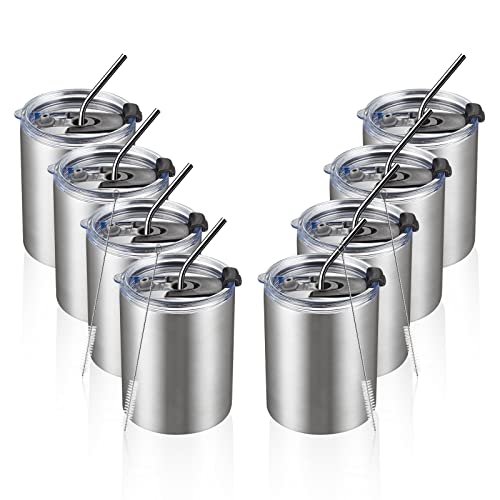 Meway 12Oz/8Pack Coffee Mug With Lid, Insulated Stainless Steel Reusable Coffee Cup, Double Wall Durable Coffee Mug, Powder Coate，For Coffee, Beer, Home, Office(Silver,8 Pack) #TOP5