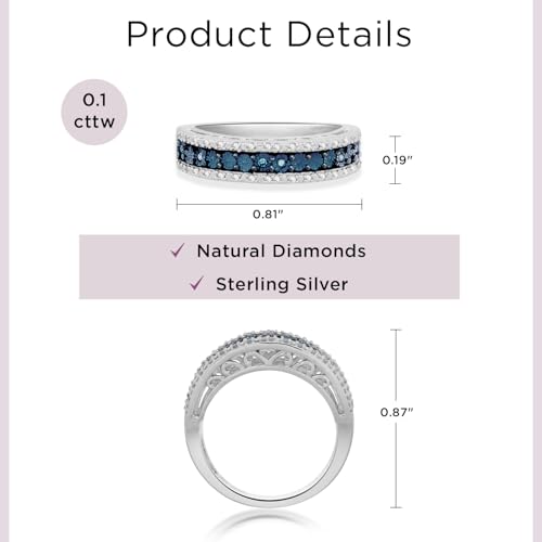 Jewelili Sterling Silver 1/10 Cttw Natural Miracle Plated Blue and White Round Diamond Anniversary Ring3