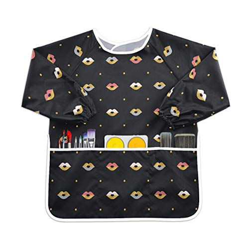 ブラックアートリップス幼児の子供のエプロン防水絵画アーティストのよだれかけのスモック、年齢1-6のための子供の芸術のスモック