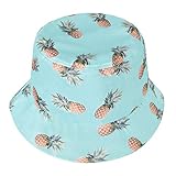 ZLYC Unisex Cute Pineapple Print Bucket Hat Summer Fisherman Cap, Blue