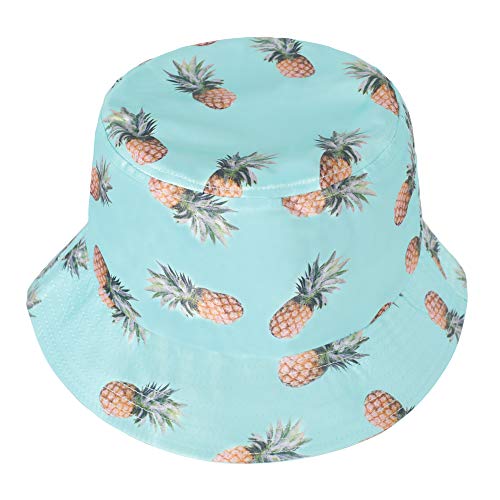 ZLYC Unisex Cute Print Bucket Hat Summer Travel Fisherman Cap for Women Men Teens (Pineapple Blue)