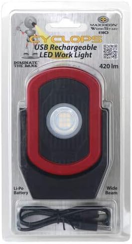 MAXXEON MXN00810 WorkStar Cyclops, USB-C Rechargeable LED Inspection Light, Red, (Pack of 1)