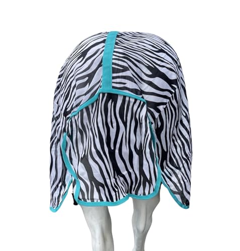 Image of Horse Fly Sheet with Neck | Horse Combo Flysheet with Neck | Horse Summer Sheet with Hood (Zebra-Turq, 74)