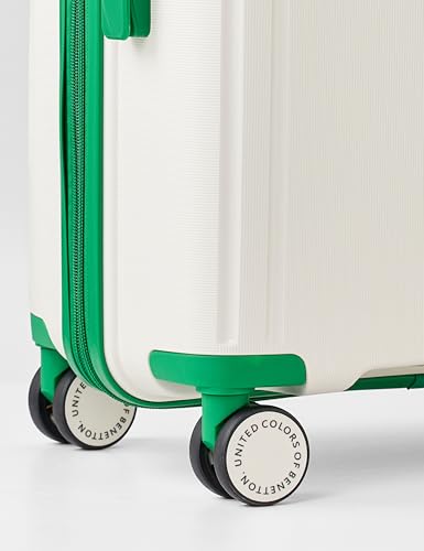 Image of United Colors of Benetton Mid Hard Luggage Emerald Plus - White | Check-in Trolley Bag with TSA Lock | 360 Spinner Double Wheels | Telescopic Handle | PC Shell Suitcase | 65cm | 82L Capacity