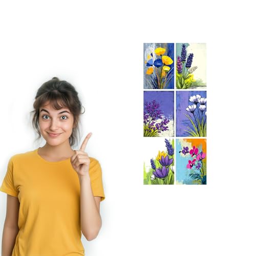 Image of SiddArtify Floral Wall Art Prints Set - Abstract Botanical Poster Decor for Living Room Bedroom Office - Set of 2-4x6 Inch - Board (Pack of 6) - Sticker (Pack of 6)