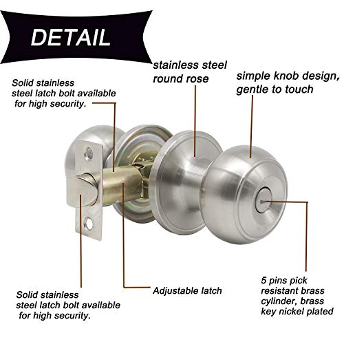 Probrico HM-SNBK-DL609-8PACK 8 Pack Interior Privacy Door Knobs Keyless Door Lock Lockset Round Doorknobs In Satin Nickel Door Locks For Bedrooms And Bathrooms Adjustable Latch Backset thumb #7