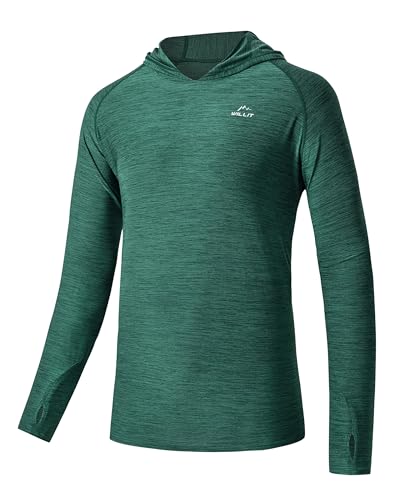 Camisas de sol para hombre UPF 50+ Willit de manga larga ligera en color verde slubby