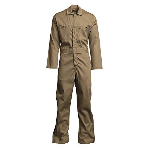Lapco Fr Cvefr7Kh-Med Rg Flame Resistant Economy Coveralls, 100% Cotton Twill With Moisture Management, Hrc 2, Nfpa 70E, 7 Oz, Medium Regular, Khaki #TOP9