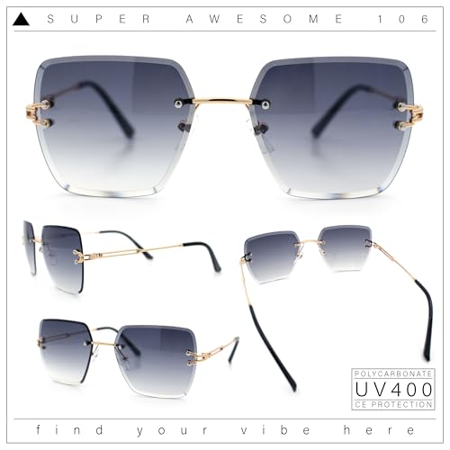 SA106 Womens Rimless Oversized Rectangle Designer Fashion Metal Rim Sunglasses2