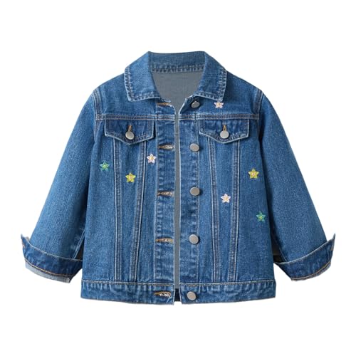 Girls Denim Jacket Casual Comfortable Denim Coat Kids Flower Print Zip Up Long Sleeve Outwear Autumn Winter Tops