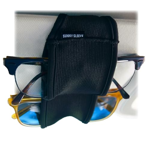 Image of Sunglasses Holder for Car Visor - Dual Storage Holds 2 Pairs | One-Hand Operation, Scratch-Proof, Universal Fit | Glasses Organizer for Vehicle Visor (Black)