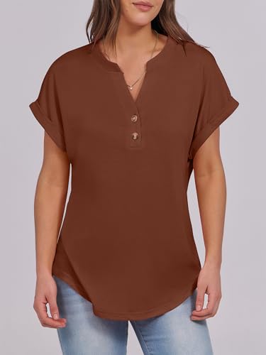 Image of ANRABESS Womens Short Sleeve Henley Tops V Neck Dressy Casual Blouses Summer Trendy Tee Shirts 2026 Vacation Fashion Clothes