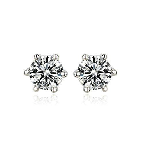 AnaZoz Boucles d'Oreilles Femme Plaqué Or Blanc 6 Griffe Blanc Zircon 5x5MM