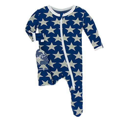 Image of KicKee Pants Print Footie with Zipper, Fitting Long Sleeve Pajama Baby Bodysuit, Ultra Soft Everyday One Piece Loungewear