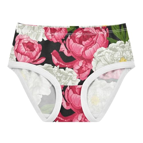 Pink White Peonies Floral Girl Panties Cute Girls Underwear Toddler Cotton Fun Briefs Undies Kids 2t