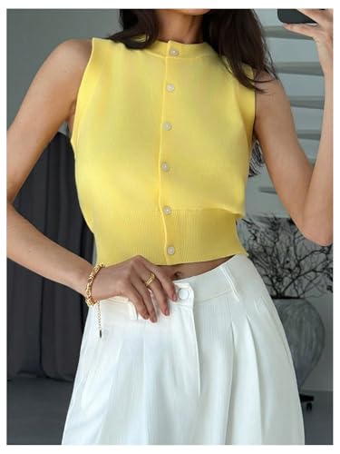 GORGLITTER Women's Sleeveless Button Up Sweater Vest Trendy Business Casual Knit Cardigan Tank Tops3