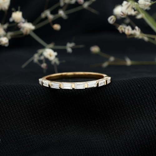 Certified Baguette Moissanite Half Eternity Ring, D-Vs1 Quality Moissanite Stackable Band (Ready to Gift) 5