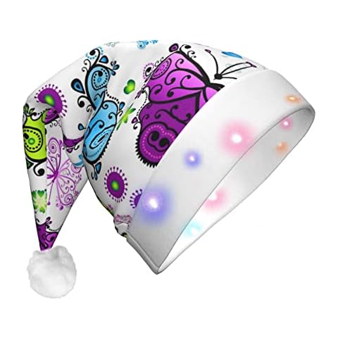 SEMRUAG Christmas Hat For Adults Colorful Butterfly Print Led Christmas Hat For Adult,For Party Supplies Cover