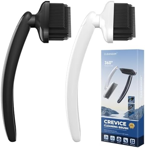 Rotatebrush - Rotating Crevice Cleaning Brushes, Home Essentials, Cleaner Scrub Brush Tool, Cleaning Supplies for Shower, Bathroom, Kitchen, Toilet, Window (2, White&Black)
