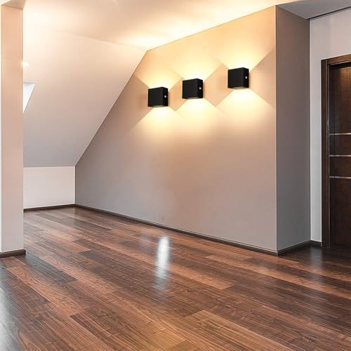 Image of 2 Pack 12W Stepless Dimmable Square Wall Sconce, Built-in Dimmer 3000K Flicker-Free COB Hardwired Aluminum Wall Lamp, Indoor Wall Light for Bedroom Kids Room Hallway