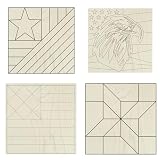 Patriotic Barn Quilt Wood Craft Set | 4 Paintable Small Blocks | Unfinished Laser Cut USA Designs | DIY Farmhouse Wall Decor Kit (6 inches, Flag, Eagle, Hourglass Flag, Friendship Star)