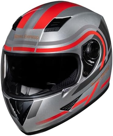 Royal Enfield Stunner Full Face Riding Helmet Gl.Silver/Red D.Visor L-600Mm with Excellent Ventilation and Better Impact Protection