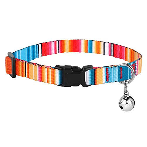 Image of BRONZEDOG Tribal Breakaway Cat Collar with Bell 2 PCS Aztec Pattern Safety Collars for Cats Kitten (Aztec Sunrize /Southwest Lime Green)