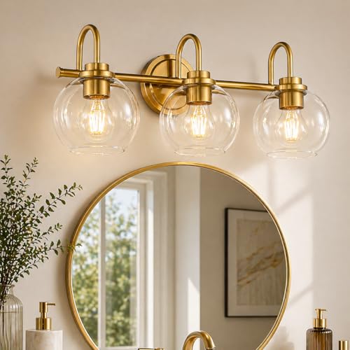 Applique de salle de bain dorée 3 lumières sans ombre portée pour maquillage sur miroir