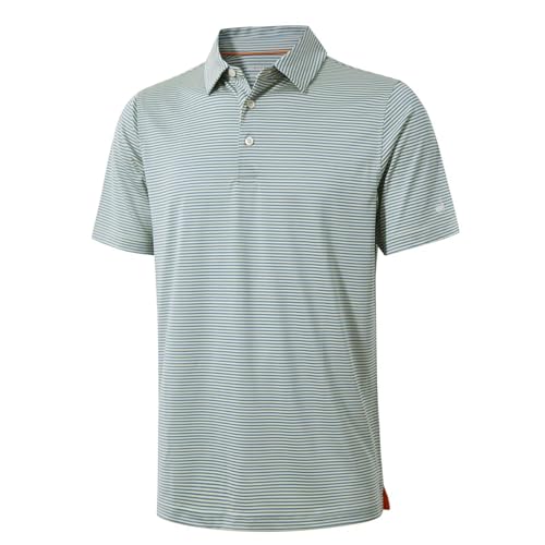 Image of Mens Golf Shirt Moisture Wicking Dry Fit Performance Sport Short Sleeve Striped Golf Polo Shirts for Men