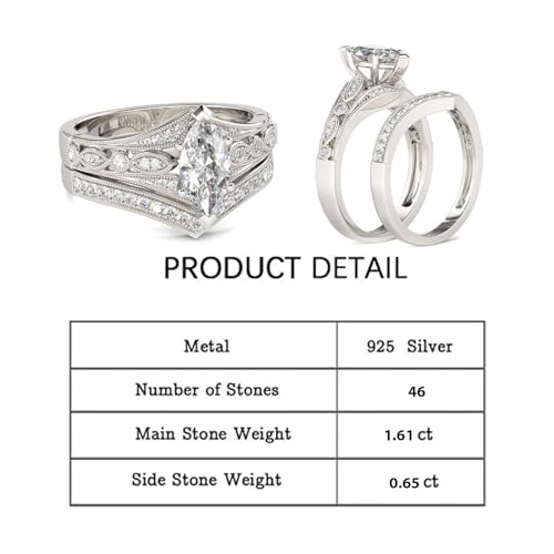 Jeulia 2PCS Wedding Ring Set for Women Sterling Silver Milgrain Marquise Cut Rings Ladies Bridal Set Jewelry for Wedding Band Engagement with Gift Box2