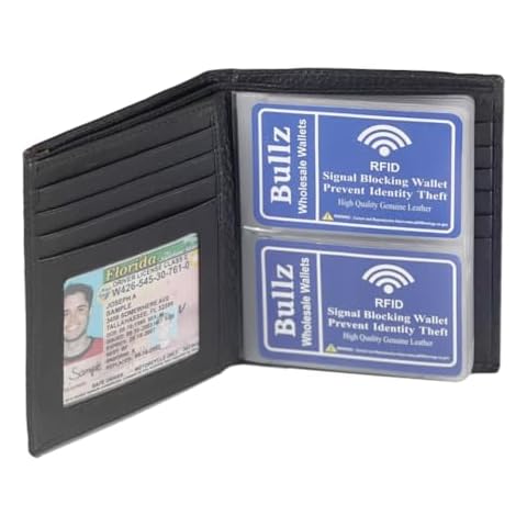 Leather European Bifold Hipster Mens Wallet With Heavy Duty Vinyl Wallet Insert (Black) Cover